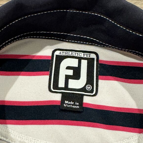 FootJoy Pink Striped Performance Golf Polo Shirt Mens Short Sleeve Size M White - Picture 4 of 7